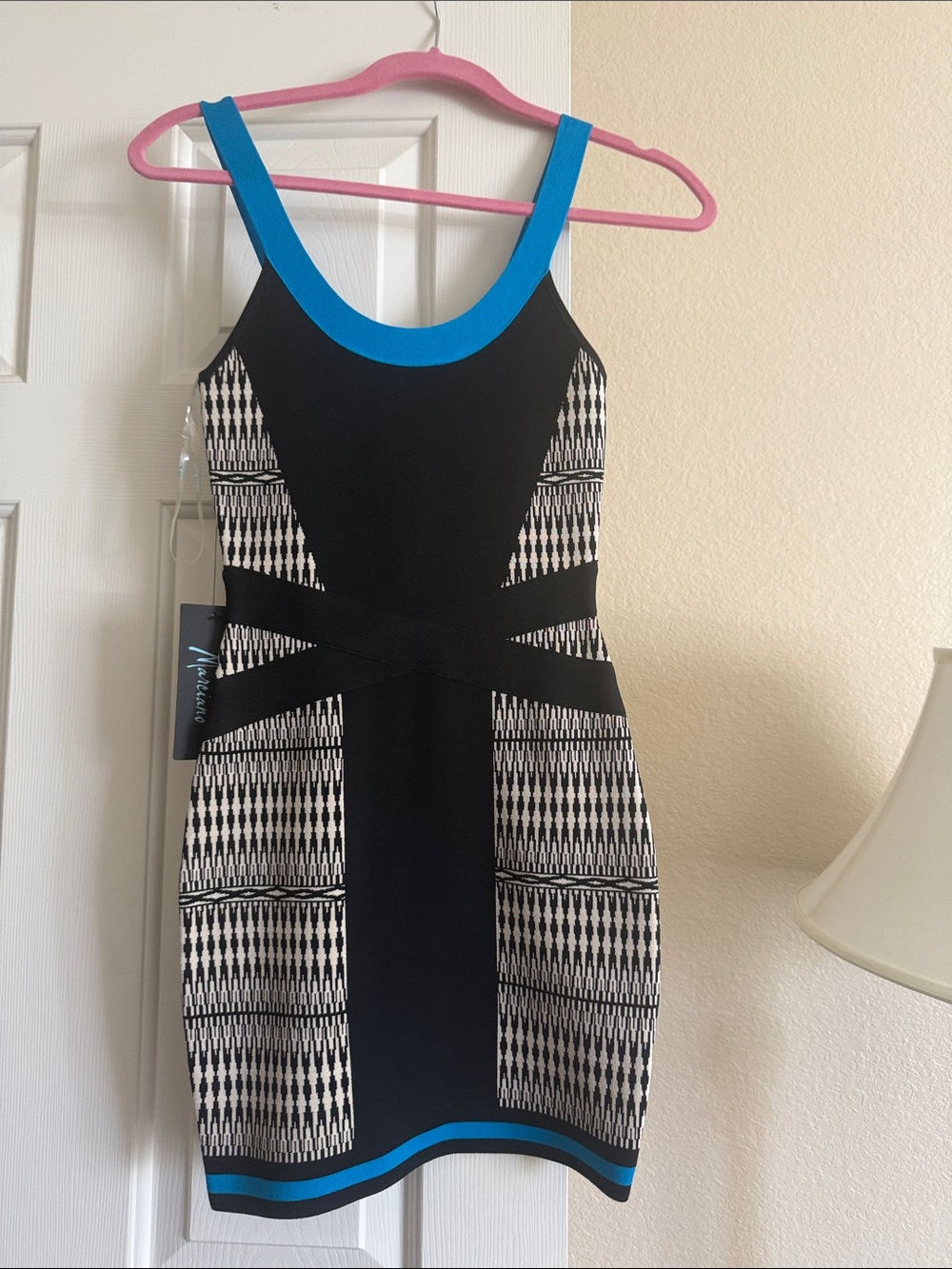 Guess by Marciano Black & Blue Patterned Mini Dress